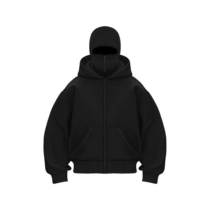 Black Double Hood Bandit Sweatshirt Men's Spring American Hooded Windproof Thermal Coat Cleanfit Ballack Hoodie