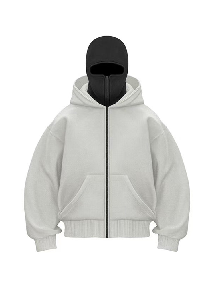 Black Double Hood Bandit Sweatshirt Men's Spring American Hooded Windproof Thermal Coat Cleanfit Ballack Hoodie