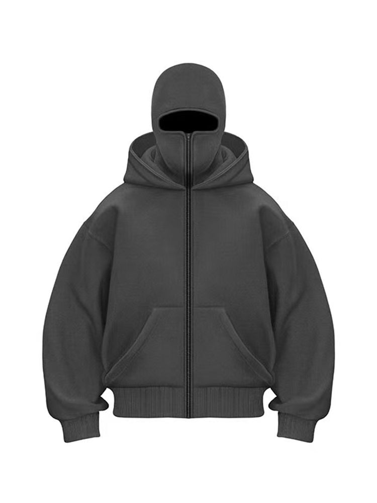 Black Double Hood Bandit Sweatshirt Men's Spring American Hooded Windproof Thermal Coat Cleanfit Ballack Hoodie