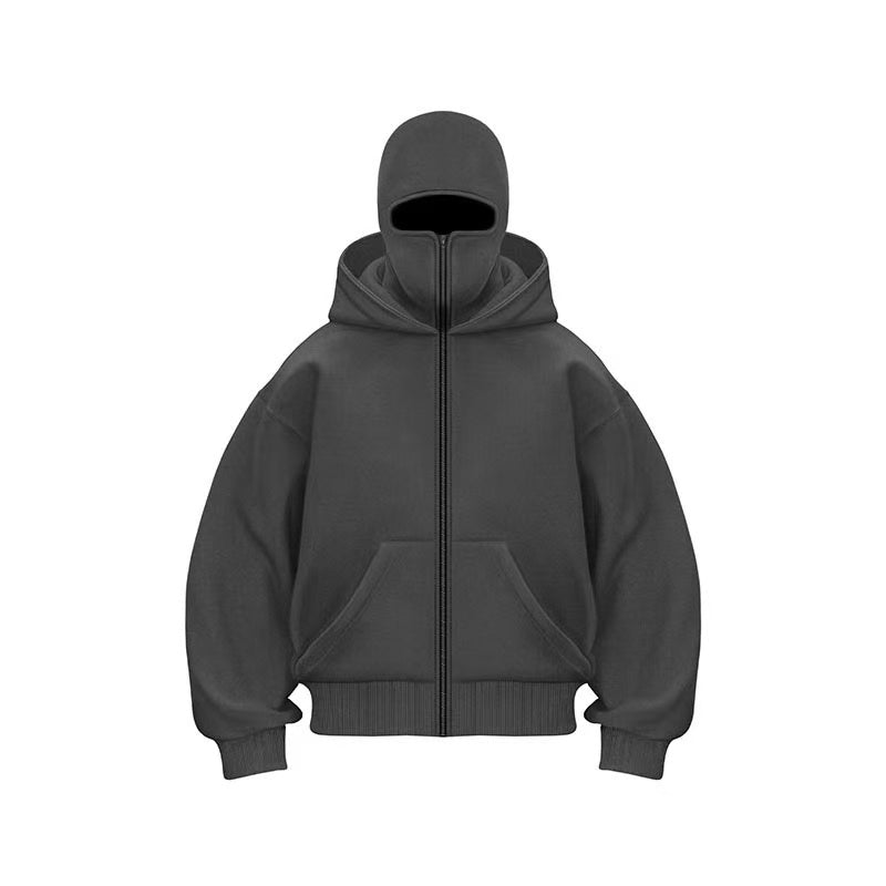 Black Double Hood Bandit Sweatshirt Men's Spring American Hooded Windproof Thermal Coat Cleanfit Ballack Hoodie