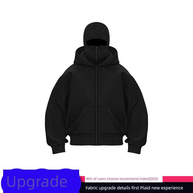 Black Double Hood Bandit Sweatshirt Men's Spring American Hooded Windproof Thermal Coat Cleanfit Ballack Hoodie