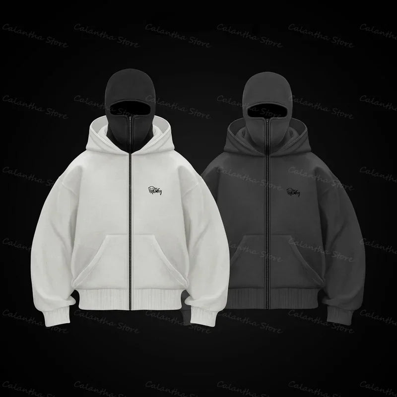 Winter Men's Hoodie with Balaclava Face Mask Zipper Design Sports Jacket for Outdoor Activities Hiking Travel Running sweatshirt