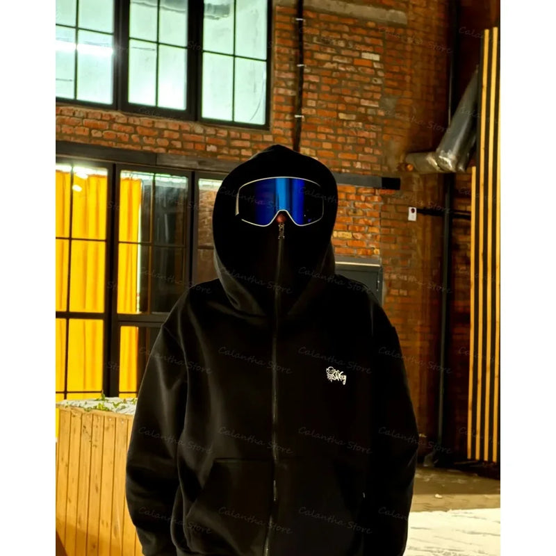 Winter Men's Hoodie with Balaclava Face Mask Zipper Design Sports Jacket for Outdoor Activities Hiking Travel Running sweatshirt