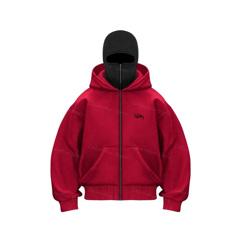 Winter Men's Hoodie with Balaclava Face Mask Zipper Design Sports Jacket for Outdoor Activities Hiking Travel Running sweatshirt