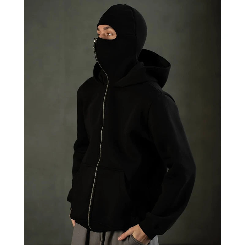 Double Hat Mask Zipper Design Men's Winter Windproof Hoodie Sports Jacket Outdoor Activities Hiking Travel Running Sweatshirt ﻿