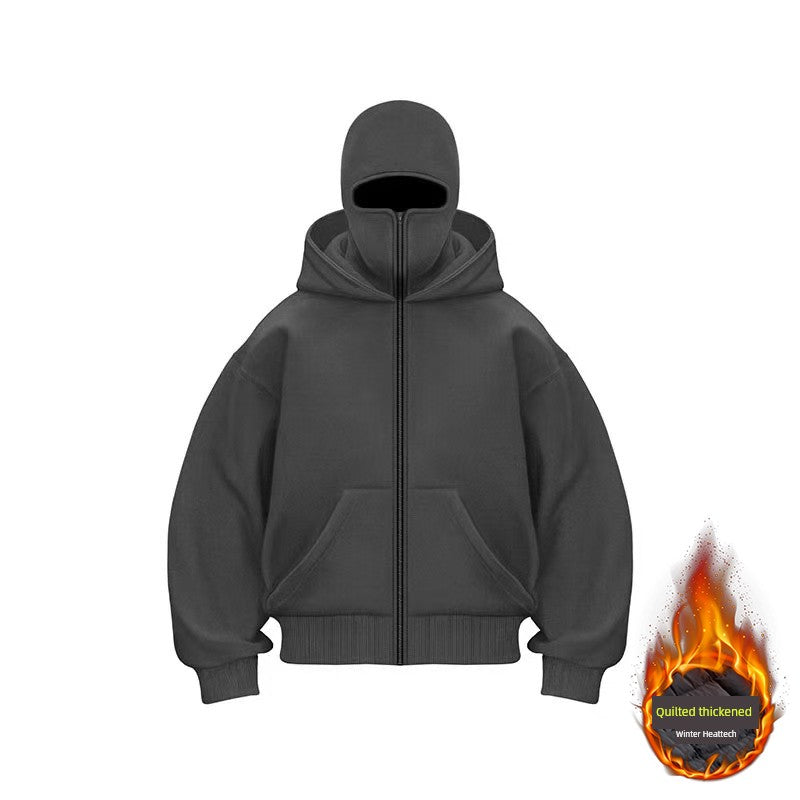 Black Double Hood Bandit Sweatshirt Men's Spring American Hooded Windproof Thermal Coat Cleanfit Ballack Hoodie