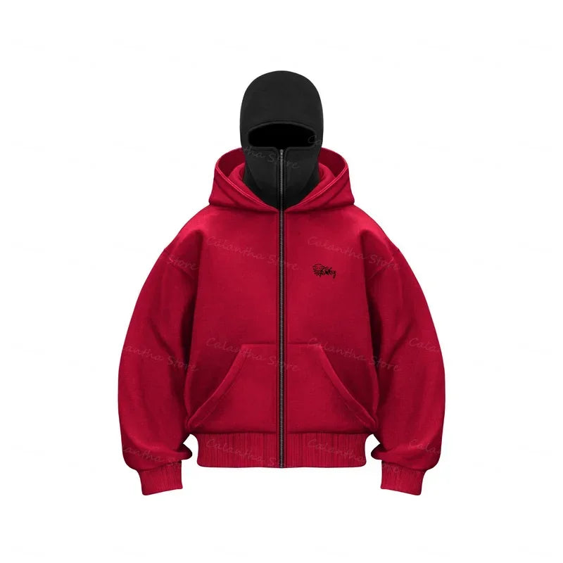 Winter Men's Hoodie with Balaclava Face Mask Zipper Design Sports Jacket for Outdoor Activities Hiking Travel Running sweatshirt