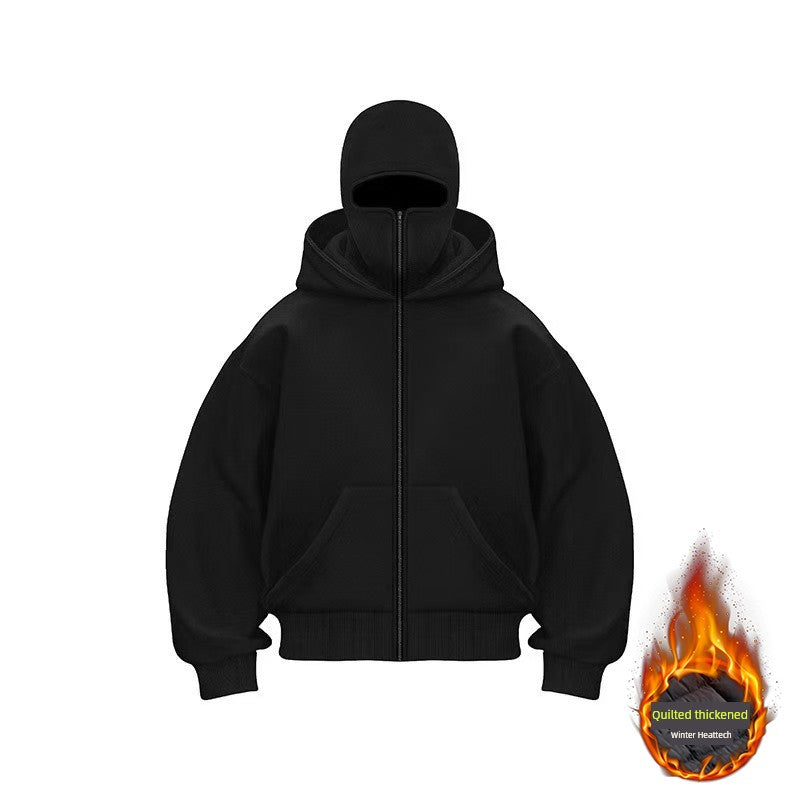 Black Double Hood Bandit Sweatshirt Men's Spring American Hooded Windproof Thermal Coat Cleanfit Ballack Hoodie